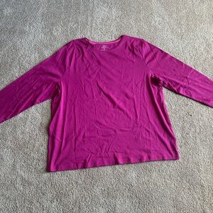 Talbots Long Sleeve Crewneck Top in Fuchsia Pink